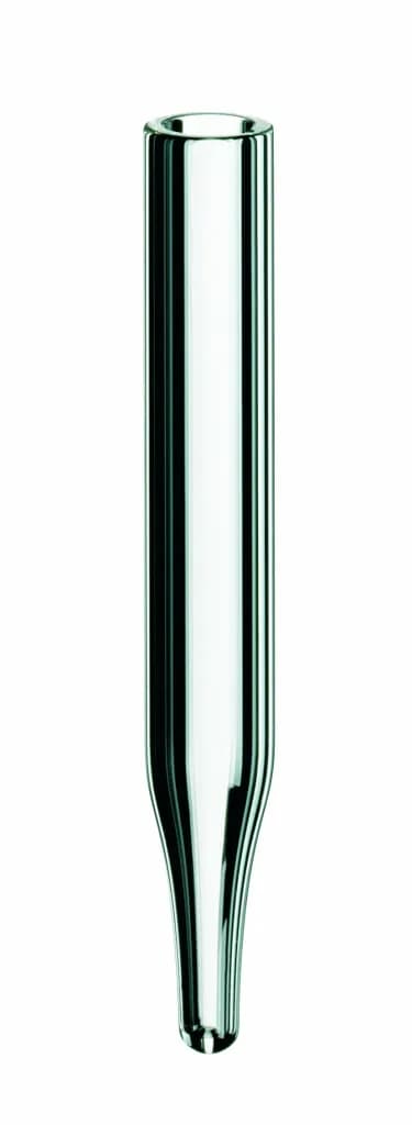 0,1 ml Mikroeinsatz, 34 x 5mm, Klarglas 1. Hydrolytische Klasse, 13 mm Spitze