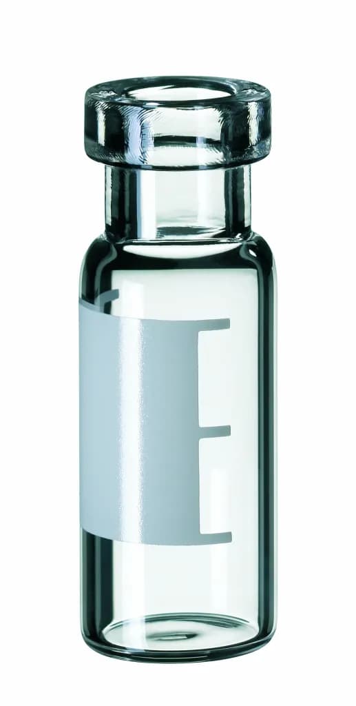 ND11  Rollrandflasche, 1,5 ml, 32 x 11,6 mm, Klarglas weite Öffnung, Beschriftungsfeld + Füllmarkier