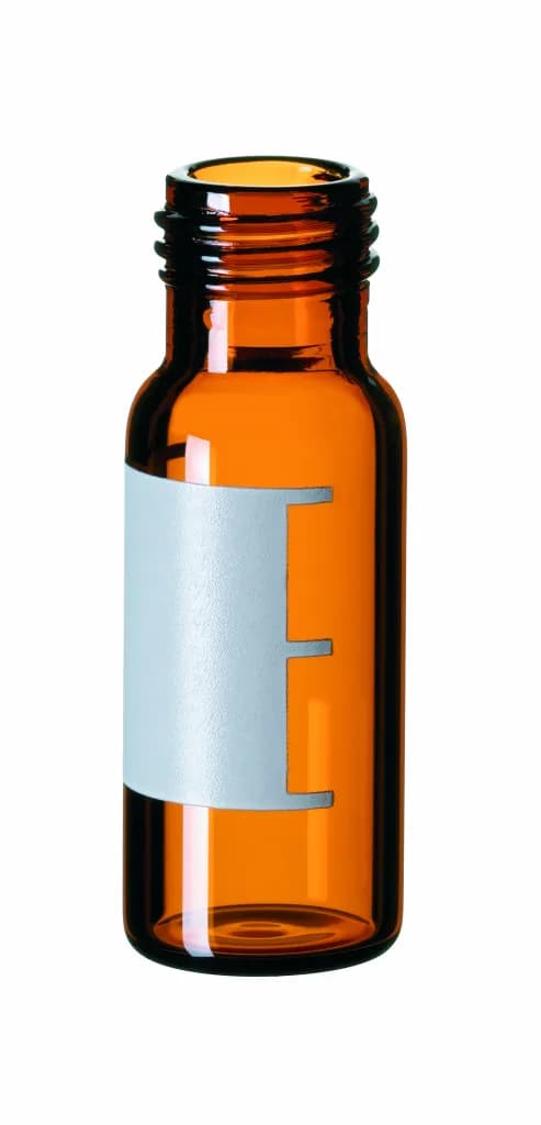 ND9 Kurzgewinde-Flasche, 1,5 ml, 32 x 11,6 mm Braunglas, 1. hydrolytische Klasse mit Schriftfeld