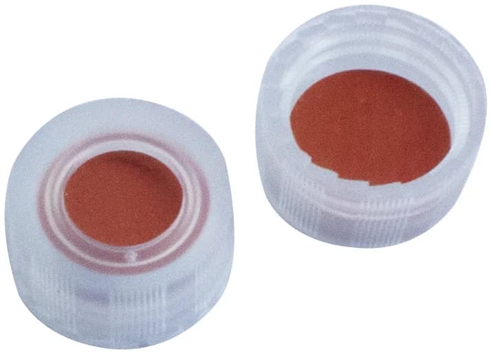 ND9 Schraubkappe transparent, mit Loch NK rot-orange / TEF transparent 60° shore A 1,0 mm