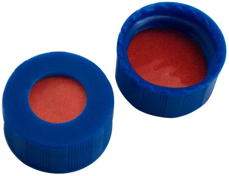 PP-Kurzgewindekappe, ND9, blau 6 mm Loch, NK, rot-orange/TEF transparent