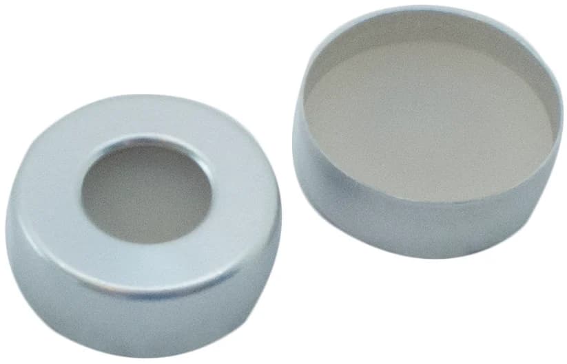 20 mm ZeroPeak Verschluss: Aluminium Bördelkappe, silber, mit Loch Silikon natur / PTFE beige, 38 °