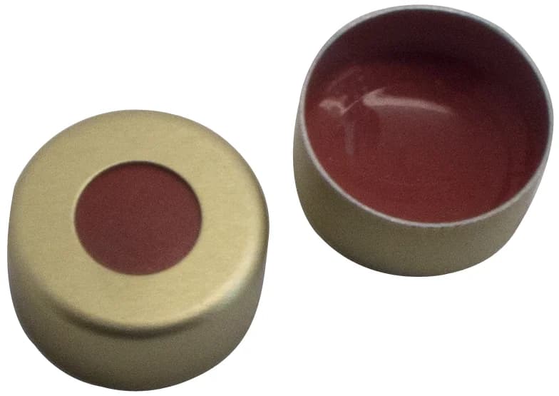 Alu Kappe gold lackiert,5.5mm Loch,45°shore A,1mm Naturkautschuk rot-orange/Butly rot/TEF transp.