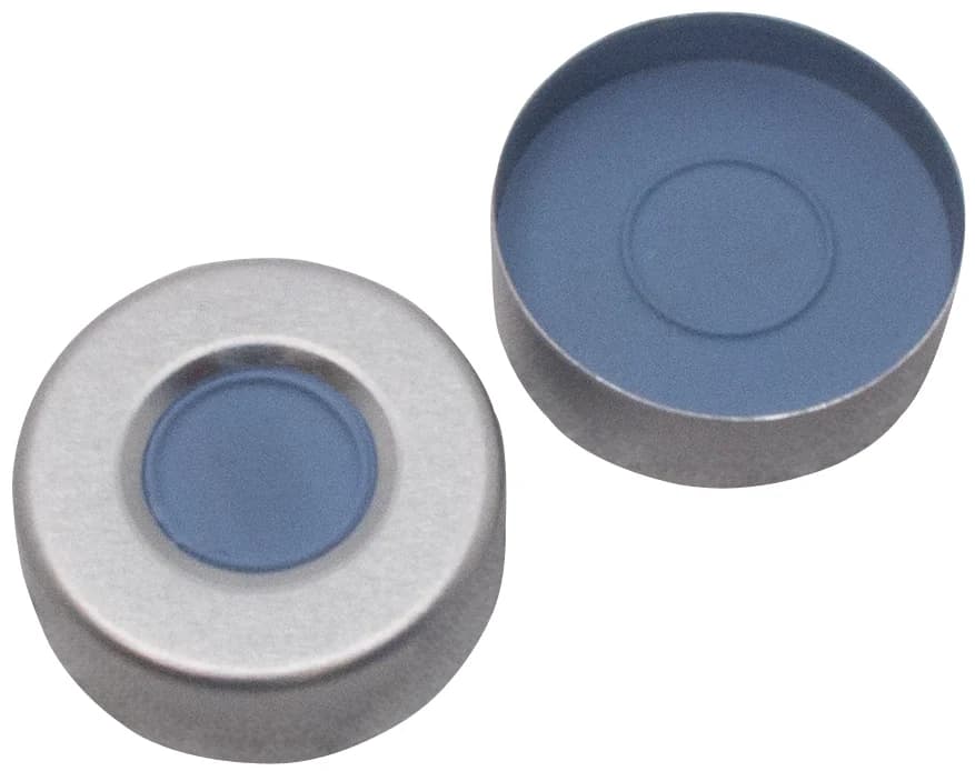 20 mm Aluminium Bördelkappe, walzblank 10 mm Loch, 55° shore A, 3 mm Formscheibe Butyl dunkelgrau