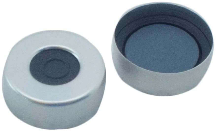 ND20 Aluminium-Bördelkappe, walzblank, 10 mm Loch Pharma-Fix-Scheibe, 50° shore A, 3,0 mm