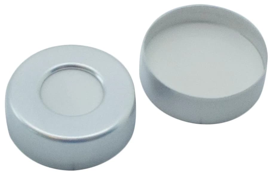 Aluminium Bördelkappe ND20, walzblank, HP Qualität Silikon weiß / PTFE weiß, 10 mm Loch, 3,25 mm