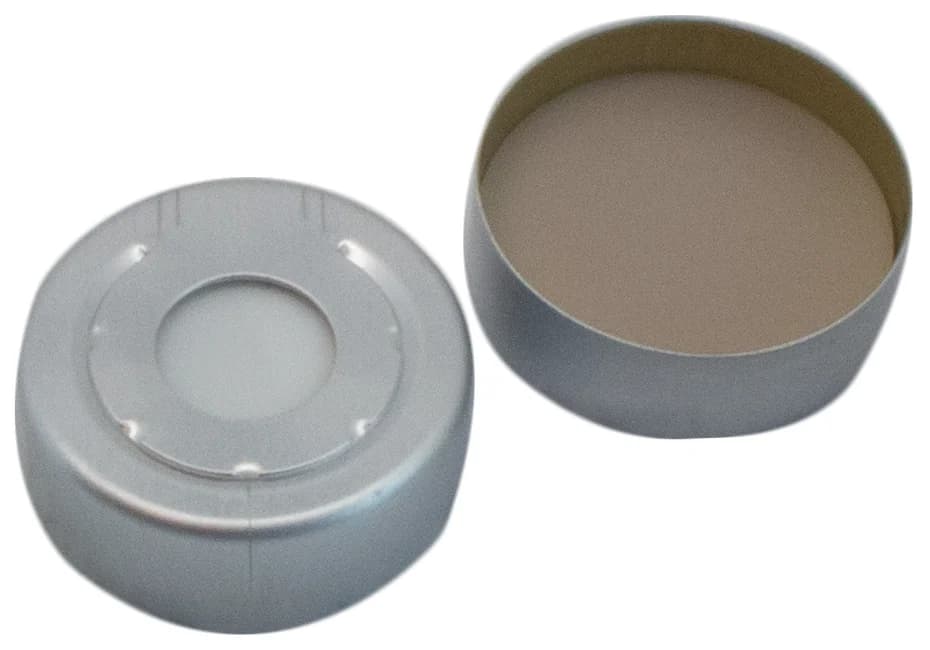 Headspace-Kappe ND20, farblos lackiert, Silikon weiß / PTFE beige, 45° shore A, 3,2 mm