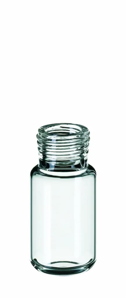 10 ml Feingewindeflasche, 46 x 22,5 mm, Klarglas gerundeter Boden, 1.Hydrol. Klasse