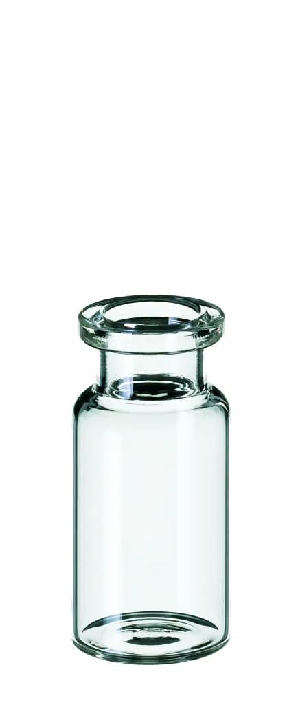 10 ml HS-Flasche 46 x 22,5 mm, Klarglas 1. hydrolytische Klasse, DIN-Rollrand, flacher Boden