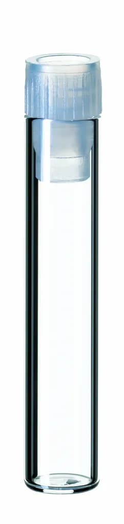 1 ml Flachbodenglas, 40 x 8,2 mm, Klarglas 8 mm PE-Stopfen