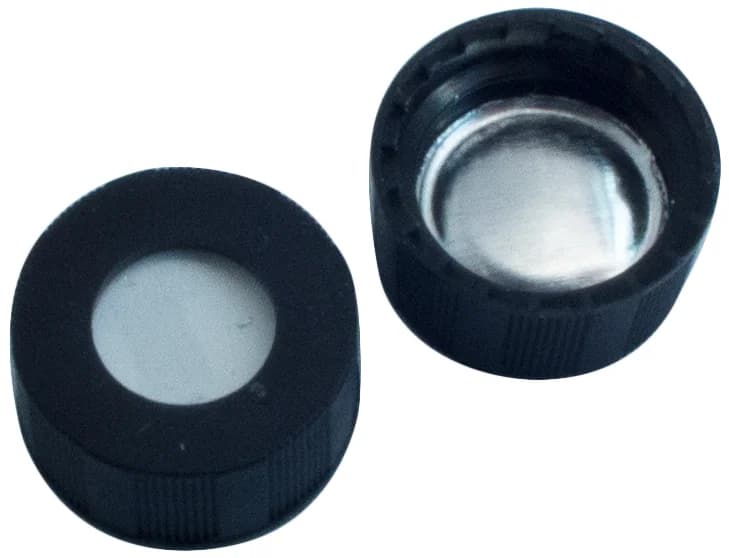 ND9 Kurzgewindekappe PP schwarz, mit 6 mm Loch, Silikon weiß/Aluminiumfolie silber, 50 °shore, 1 mm